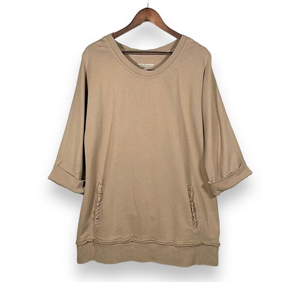 Soft Surroundings Peruvian Tunic Top Women Size M‎ Beige Ruffle Cotton 26329 - Picture 1 of 12